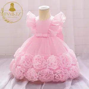 FSMKTZ Fluffy Baby Girls Dress Pretty Children Flower Dresses Cute Birthday Party Dress Pink Sweet Girls Kids Frocks