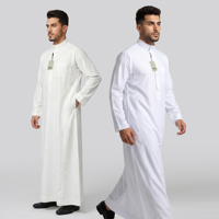 Vente en gros de robes longues arabes de luxe pour hommes, Jubbah Kandura blanche saoudienne, robe islamique musulmane de prière avec boîte cadeau pliable