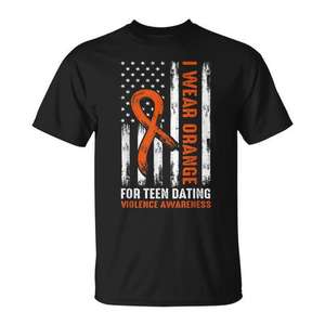 Camiseta Naranja con Lazo para Adolescentes, Ropa Promocional para la Concientización sobre la Violencia en las Relaciones de Pareja - Product Image 1