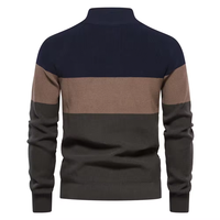 Cardigan tricoté zippé pour homme, personnalisé ODM, en nylon acrylique respirant et infroissable 240 GSM, à rayures, col montant, coupe ajustée, vente en gros
