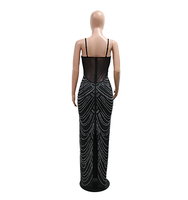 Robe de soirée haut de gamme T1322 en strass, robe extensible perlée pour femme avec fente arrière, idéale pour dîner et bal de promo de luxe