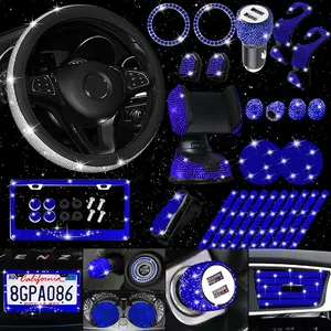 27Pcs Conjunto de Acessórios Do Carro Bling Volante Capa Engrenagem Handbrake Capa Ombro Braço Pad Carregador Vent Decor Strip