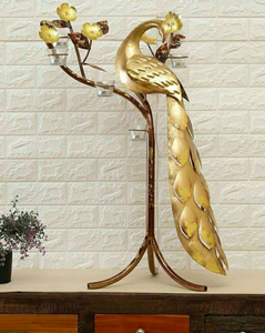 Decoración de Pavo Real de Aluminio Dorado Estilo Art Deco, Artesanía Metálica, Soporte Ovalado para Piso Hecho a Mano - Product Image 2