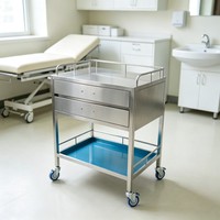 Chariot médical à 2 niveaux en acier inoxydable avec tiroirs et roulettes à frein, chariot utilitaire de laboratoire pour clinique, hôpital, salon de beauté