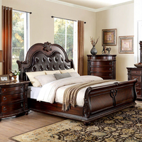 Luxus klassisches Leder Kopfteil Kingsize-Bett Antike Royal Schlafzimmer möbel für Villa Wohn möbel Schlafzimmer Set Holz