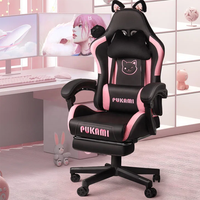 Chaise de jeu rose mignonne avec oreilles de chat Chaise d'ordinateur ergonomique avec repose-pieds Chaise de jeu PC inclinable pour fille ado enfants