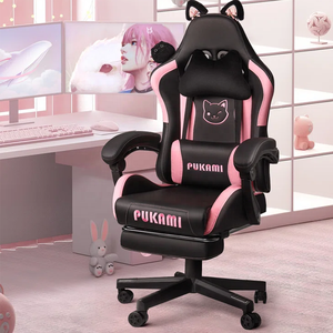 Chaise de jeu rose mignonne avec oreilles de chat Chaise d'ordinateur ergonomique avec repose-pieds Chaise de jeu PC inclinable pour fille <span class=keywords><strong>ado</strong></span> enfants - Product Image 6