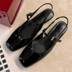 2025 New <b>Sexy</b> Ballet Square Toe Flat Sandals Ankle Strap Patent Leather White for Girls Outdoor Wear in Summer and Autumn - Product Image 4