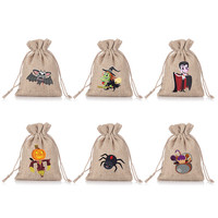 Logo personnalisé Halloween fête friandises sac mignon citrouille vampire sorcière pochette à cordon toile de jute lin Jute enfants Goodies bonbons cadeaux