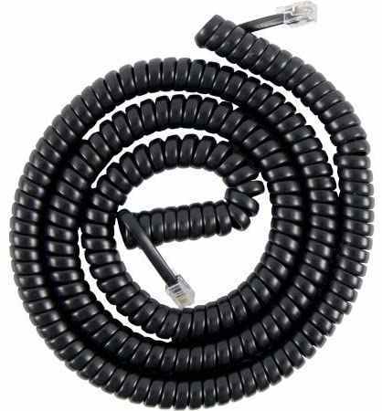 Flexible Telephone Coiled Spring Curly Cord RJ11 Plug Handset Landline Cable Copper Black