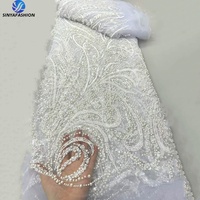 Tissu en dentelle Sinya en gros, brodé de perles et de sequins, en tulle, pour robe de soirée