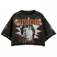 Ensemble de survêtement personnalisé pour homme : T-shirt ample en coton délavé style vintage avec strass et short – Vente en gros