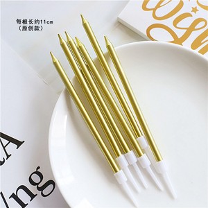 Bougie d'anniversaire longue dorée, cylindrique, en cire de soja mélangée, couleur unie, style crayon, pour la décoration de gâteaux - Product Image 4