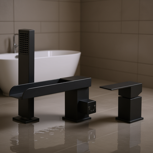 Grifo de Bañera Romano Negro Mate con Cascada, de 3 Orificios, Monomando, para Uso Adulto - Product Image 2