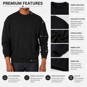 Men's <b>Black</b> <b>Crew</b> <b>Neck</b> <b>Sweatshirt</b> Long Sleeve Pullover Fleece Regular Fit Solid Eco-Friendly Anti-Pilling 300g Fabric <b>Sweatshirt</b> - Product Image 2