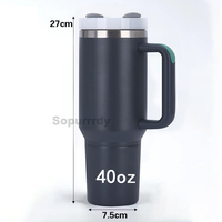 Bouteille d'eau isotherme personnalisée avec logo, 40 oz, en acier inoxydable, gobelet isotherme sous vide avec poignée et paille, vente en gros, tasse à café de voyage