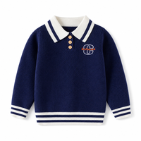 Suéter de Punto con Cuello Polo para Niños, Estilo Universitario, Cuello Camisero, Color Azul Marino, Edades 2-8, Personalizado OEM