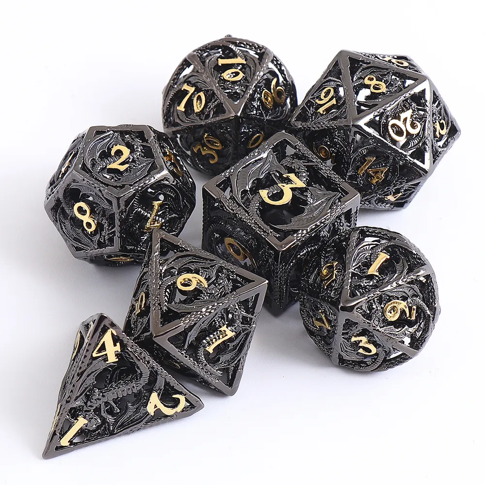 Nhà Máy Bán Buôn Kim Loại Hollow Dice Set Đa Diện Rồng Dnd Dungeon Và Rồng Con Xúc Xắc 7 Con Xúc Xắc