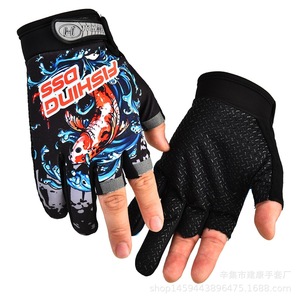 Guantes de pesca con diseño abierto de tres dedos, transpirables, antideslizantes, protección solar para pesca con señuelos en el mar, talla única, tela de poliéster - Product Image 5