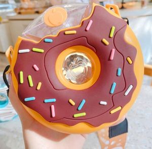 Personalized Kids Cute Doughnut Shape Straps Water <b>Bottle</b> 380ml <b>Small</b> <b>Plastic</b> Straw Cup Water <b>Bottle</b> for Girls - Product Image 2