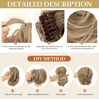 Extensions de Cheveux en Queue de Cheval à Pince Griffe de Haute Qualité en Gros, Postiche Synthétique Courte Frisée Ondulée pour Femmes