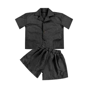 TZ-295-HXI नई आगमन काले यूनिसेक्स बच्चे बच्चा लड़का लड़की 2 टुकड़ा सेट बच्चे लिनन टी शर्ट और शॉर्ट्स