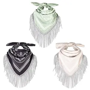 classic Paisley Diamond tassel fringe bandana 70 cm square Polyester Hip Hop beadscarf Multifunctional party scarf