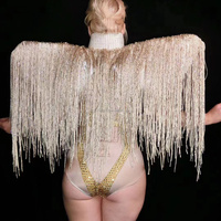 Cape à franges une pièce en strass élastique sans viande Djgogo Costumes de modèle de voiture de chanteuse