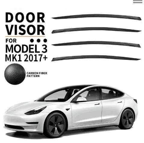 Đen Chrome sợi carbon tiêm cửa Visor cửa sổ làm lệch hướng 2019 mưa lá chắn xe bên váy cho Tesla mô hình 3 MK1 2017