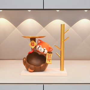 Cute Panda Keychain Resin Figurine Lucky Cat Home Desktop Decoration Feng Shui Living Room Multi Piece Package - Product Image 2