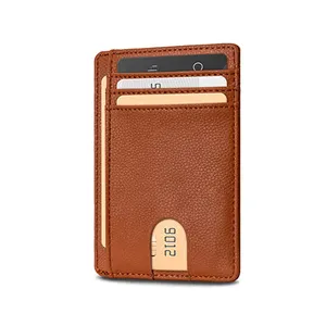 Classical Minimalist Front Pocket RFID Blocking Leather Wallets Slim Pu Leather ID Card Holder For Men Women