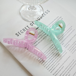 Pince à cheveux coréenne couleur bonbon gelée 11cm croix été filles dos tête requin pince creuse en plastique métal pinces à cheveux griffe - Product Image 3