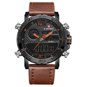 Reloj Naviforce 9134 Men Watches Top Luxury Brand Leather Sports Watch Male Quartz Digital Clock LCD Double Display Wrist Watch