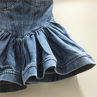 Mode Streetwear Unique Printemps-Été Vintage Sexy Sans Manches Bustier Corset en Jean Vêtements Hauts Gilet Femme