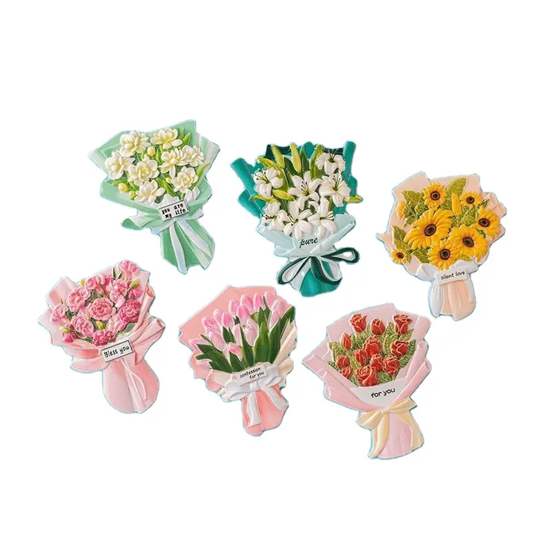 Vente en gros Lily Tulip Tournesol Oeillet Jasmin Fleur Réfrigérateur Résine Réfrigérateur Souvenir Aimants Cadeaux promotionnels