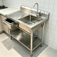 Table d'évier simple en acier inoxydable de qualité commerciale, robuste, avec protection anti-éclaboussures, pour restaurant, vente en gros
