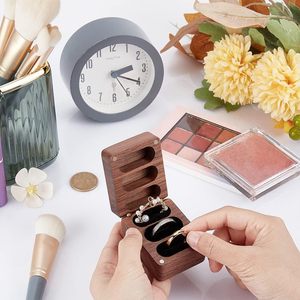 Wooden Ring Storage <b>Box</b> 6.2x4.8x3.6cm Flip Top Solid Wood Jewelry Organizer For Rings And <b>Earrings</b> - Product Image 1