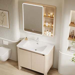 Balom Custom Modern Nordic Style Bathroom Vanity Cabinet Solid Wood Frame with Stone Top Storage Shelve LED Mirror for Household - Product Image 4