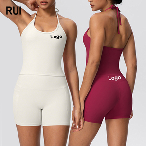 RUIQUWIN Summer Women's 2 Piece Yoga Set Backless Halter Bra High Waist Yoga Shorts Moisture Wicking Breathable Sportswear - Product Image 1