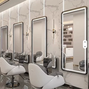 เฟอร์นิเจอร์ร้านเสริมสวยสปาผมหรูหราทันสมัยปี 2025 อุปกรณ์ทำผมแบบเต็มตัว สถานีช่างตัดผมพร้อมกระจกและไฟ LED - Product Image 6