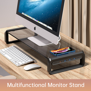 2024 New Design Desktop Computer <strong>Monitor</strong> Riser Organizer USB Transparent Glass Heavy Duty <strong>Studio</strong> <strong>Monitor</strong> <strong>Stand</strong> for Desk - Product Image 2