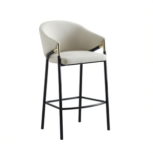 Beige Pu Leather Bar Stool With <b>Black</b> Metal <b>Frame</b> Modern Contemporary Design For Bar Use - Product Image 1