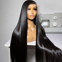 Perruque Lace Front Noire Naturelle Lisse en Cheveux Humains, Perruque Frontale HD 13x4 Sans Colle Pré-Pluckée en Cheveux Vierges, Bonnet Ajustable