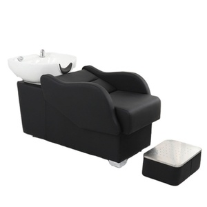 Kisen Offre Spéciale Mobilier de Salon Chaise de Lavage Confortable Noire et Blanche pour Coiffeur avec Bac en Céramique et Douchette - Product Image 1