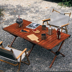 Mesa Plegable de Aleación de Aluminio para Exteriores, Color Nogal, Rectangular, Base Cruzada, Portátil, para Campamento, Picnic, Barbacoa - Product Image 3