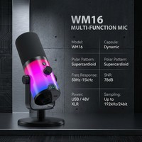 Microphone dynamique professionnel WM16 double mode USB/XLR, haute résolution 192kHz/24bit, micro de studio RGB pour podcast et streaming