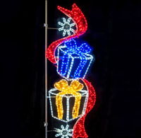 Decoración Navideña Personalizada para Exteriores, Motivo de Poste de Navidad con Marco de Hierro Impermeable con Luces LED 2D, para Calle, Parque, Festival, Paisaje
