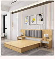 Muebles de Habitación Doble para Hotel, Diseño Vertical con Franjas Decorativas, Cabecera Suave, Cama con Almacenamiento, Mesita de Noche, Juego Completo