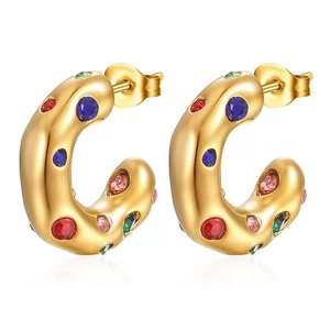 MS-059 Pendientes de Aro Geométricos en Forma de <span class=keywords><strong>C</strong></span> de Acero Inoxidable con Baño de Oro de 18K, Modernos y <span class=keywords><strong>a</strong></span> Bajo Precio, Joyerí<span class=keywords><strong>a</strong></span> para Mujer - Product Image 5