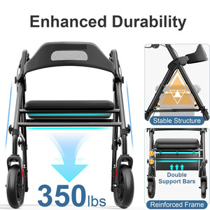Foldable <b>Rollator</b> <b>Walker</b> with Seat for Seniors Heavy Duty Height Adjustable Mobility Walking Aid with Anti Slip Wheel Brake - Product Image 2